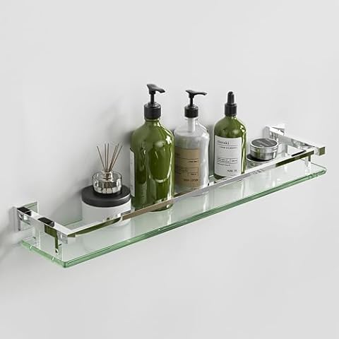 SAYAYO Tempered Glass Bathroom Shelf with Rail Cover