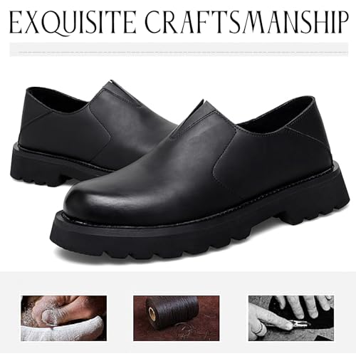 Men's Genuine Leather Platform Slip-on Loafers Retro Comfortable Round Toe Anti-Slip Lug Sole Chunky Heel Penny Loafers for Business Casual Light Walking Work Shoes4