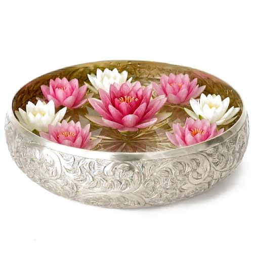 Image of TIED RIBBONS Urli Bowl (Aluminium, 9.8 Inch X 3.4 Inch) - Home Decoration Items for Ganesh Chaturthi Living Room Pooja Room Uruli Bowls Aesthetic Decorative Items for Home Decor - House Warming Gifts