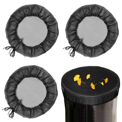 Water Butt Fine Mesh Rain Barrel Cover Screen Filter with Drawstring, 3 Pcs Adjustable Rain Barrel Net Cover, 55 Gallon Drum Lid Cover, for Preventing Fallen Leaves Debris Objects in Outdoor Garden