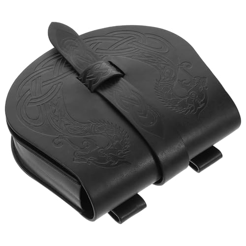 Sacoche ceinture médiévale en cuir PU noir style Viking pour cosplay