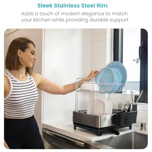 Image of Home Zone Living Dish Drying Rack for Kitchen Counter with 2-Tiers