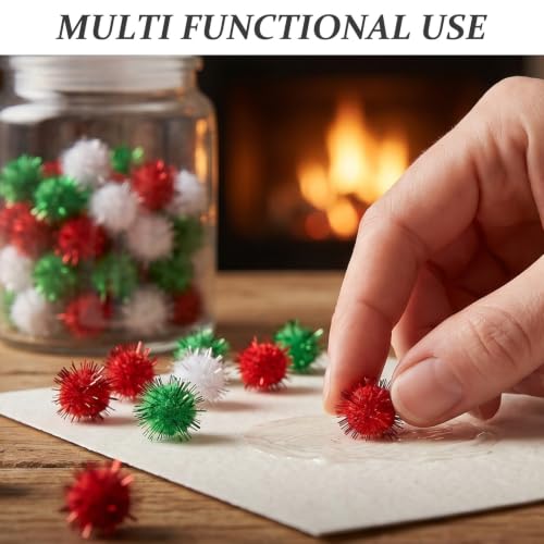 HAKIDZEL 300pcs Mini Christmas Pom Poms with Glitter Tinsel, Polypropylene Fiber Craft Balls, Consistent Size Coordination and Shiny Tinsel Texture for DIY Arts and Crafts Holiday Projects - Image 9