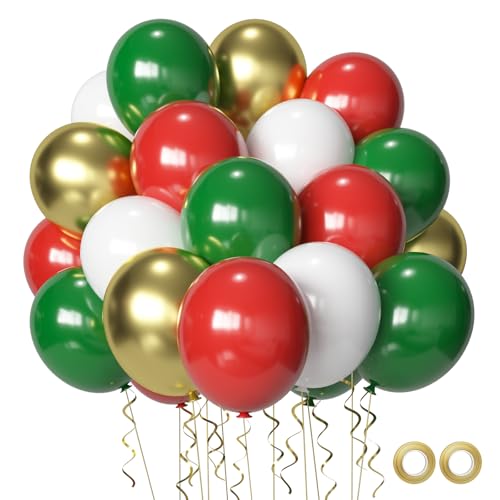 Christmas Party Balloons,Red and Green Latex Balloons 50 Pcs 12 inch Red Gold White Green Balloons For Christmas Party Birthday Supplies Party Decorations