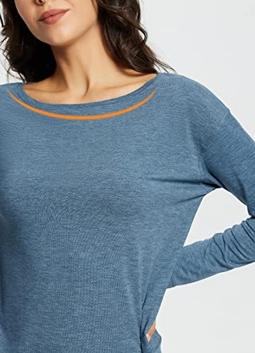 Baleaf Women's Long Sleeve Workout Shirts Loose Fit Quick Dry Tops Athletic Yoga Tee Shirts Lightweight Casual Fall Heather Navy M #TOP1