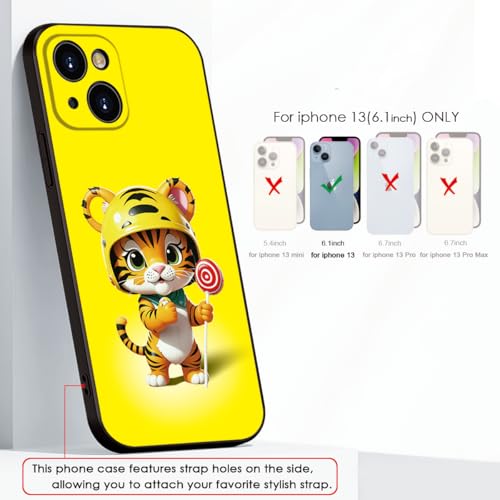 Printed with Cute Tiger for iPhone 13 Case - Cartoon Helmet Tiger with Lollipop Design | Shockproof Slim Cover | Fun & Protective Case, for Girls & Women (B1-Cartoon Cute Tiger)