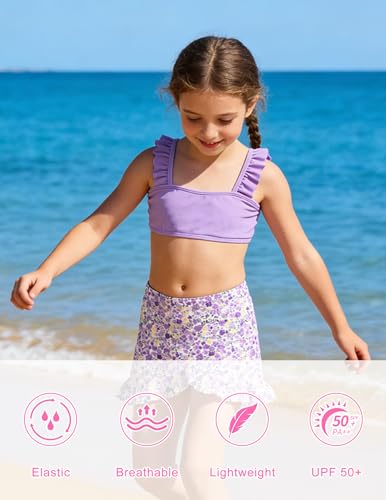 Image of ALISISTER Girls Swimsuit 3 Piece Bathing Suits Summer Bikini Tankini Sets with Cover Up Skirt for 4-12 Years