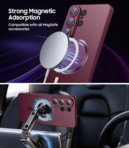 Image of DIZORO Compatible with Samsung S26 Ultra Case,Matte Luxury Metallic Luster Flexible TPU, Compatible with MagSafe, Wireless Charging Shockproof Case with Lens Camera Protector Back Cover (Wine)