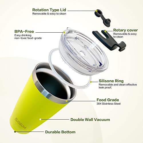 Saseum 20 Oz Insulated Tumbler With 2 Straws And Lid Coffee Mug Reusable Stainless Steel Water Bottle Suitable For Sports Venues And Offices, Keep Iced Drinks Or Coffee Hot And Cold, Yellow #TOP2