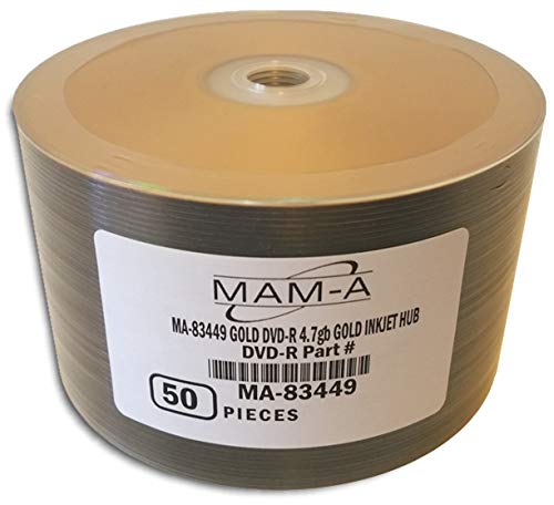 50-Pak MAM-A (Mitsui) Gold Inkjet Hub/Gold 8X ARCHIVAL Gold DVD-R's (83449)