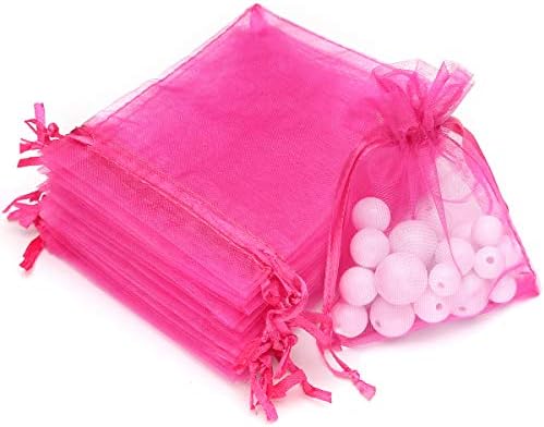 Akstore 100Pcs 2.8"x3.6"(7x9cm) Sheer Drawstring Organza Jewelry Pouches Wedding Party Christmas Favor Gift Bags (Rose)