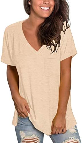 TODOLOR Womens Tshirts V Neck Short Sleeve Tops Basic Tee Shirts Loose Casual Blouse Apricot M