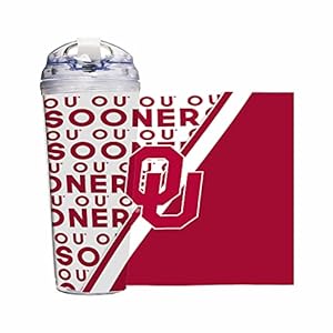 Rico Industries NCAA Oklahoma Sooners Standard 24oz Acrylic Tumbler with Hinged Lid, Officially Licensed Double Wall Tumbler with Straw, White