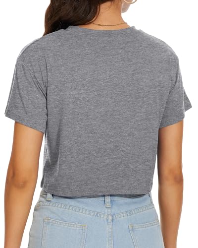 Image of Womens Summer Crop Tops Short Sleeve Round Neck T-Shirts Loose Fit Casual Blouse 2026
