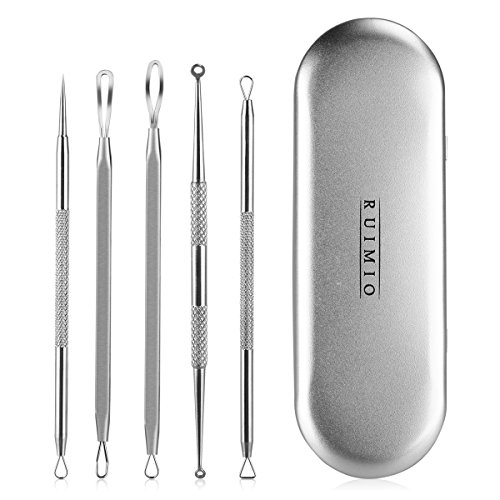 RUIMIO Blackhead Tweezers Pimple Popper Tool Comedone Extractor Stainless Steel for Acne Blemish Whitehead Zit 5 PCS
