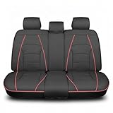 FH Group Back Seat Faux Leather Car Seat Cover - Universal Fit, Rear Seat Covers for Cars with Rear Split Bench, Car Seat Cushions for SUV, Sedan, Van, Black Red Trim
