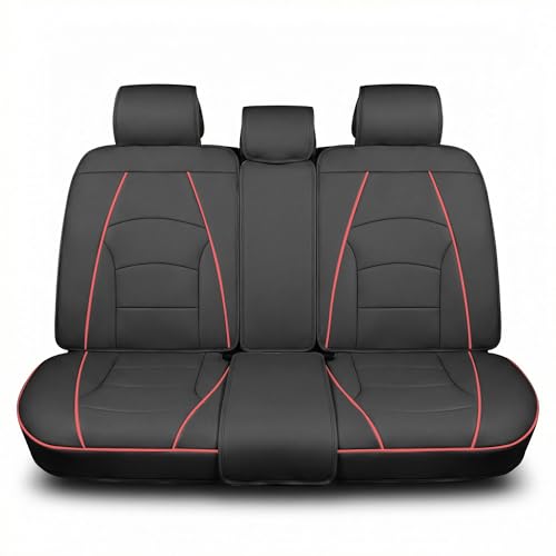FH Group Back Seat Faux Leather Car Seat Cover - Universal Fit, Rear Seat Covers for Cars with Rear Split Bench, Car Seat Cushions for SUV, Sedan, Van, Black Red Trim