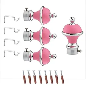 GLOXY Manjira Shape Stainless Steel & ABS Curtain Bracket Parda Holder with Support 1 Inch Rod Pocket Finials Designer Door and Window Rod Support Fittings, Curtain Rod Holder(Pink, Pair of 2)