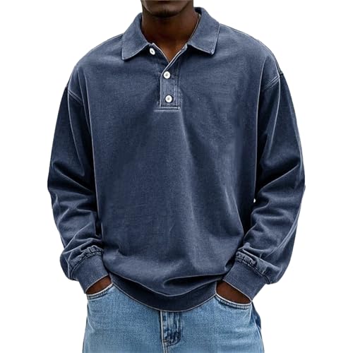 MARSVOVO Polo Shirts Men 2025 Summer Fall Loose Long Sleeve Solid Color Casual Blouses Business Work Clothes Versatile