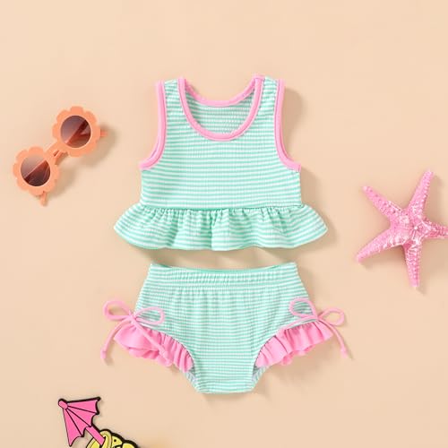 Image of HAPPYMA Baby Swimsuit Toddler Girl Bathing Suit Summer Stripe Bikini Set Beach Two Piece Swim Wear
