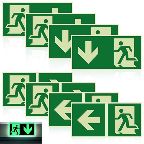 JNZLT® 8 cartelli di uscita di emergenza, retroilluminanti, in PVC, autoadesivi, 300 x 150 mm, con freccia di salvataggio