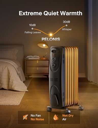 PELONIS Radiator Heater for Large Space, Electric Oil Filled Radiator, Dual Knobs, 1500W, Quiet Space Heater, 3 Modes, Tip-over Protection - 2