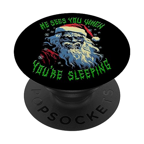 He Sees You When You're Sleeping Creepy Lurking Santa Claus PopSockets Swappable PopGrip, Black