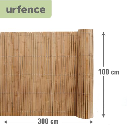 UrFence Balkon Sichtschutz Bambus 100x300 cm - 100% Natur Holz Zaun Bambusstäbe Wetterfest - Bambuszaun Sichtschutzmatte für Balkon Terrasse Gartenzaun - Pergola Windschutz Garten Sichtschutzwand