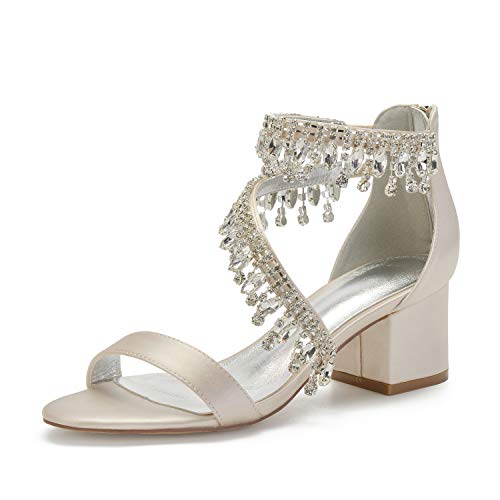 Chaussures de mariée champagne à talon bloc de prestige en taille 43