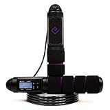 Eqofit® Springseil Speed Rope mit Zähler [Sprünge, Kalorienverbrauch u.v.m.] + Trainingstasche für Ausdauersport Crossfit Homeworkout Intervalltraining HIIT für Jung bis Alt