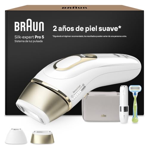 Braun Depiladora Luz Pulsada Silk·expert Pro 5, PL5156, Blanca/Dorada