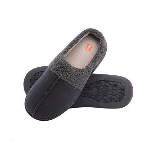 Image of Hanes Comfort Soft Memory Foam Indoor Outdoor Clog Slipper Shoe - Men’s and Boy’s Sizes, Navy/Grey, 2X-Large