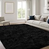 JOYARR Tapis Salon Poils Longs, Doux Lavable Antidérapant Moderne pour Chambre Bureau Salle à Manger Enfant, 120x170 cm, Noir