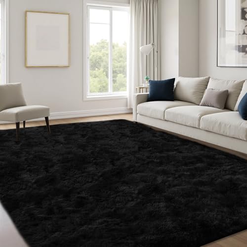 Image of JOYARR Rugs Living Room, Black Area Carpet Soft Fluffy Washable Shaggy Anti Slip Modern Decor Mat for Bedroom Kids Nursery Room, 120x170 cm