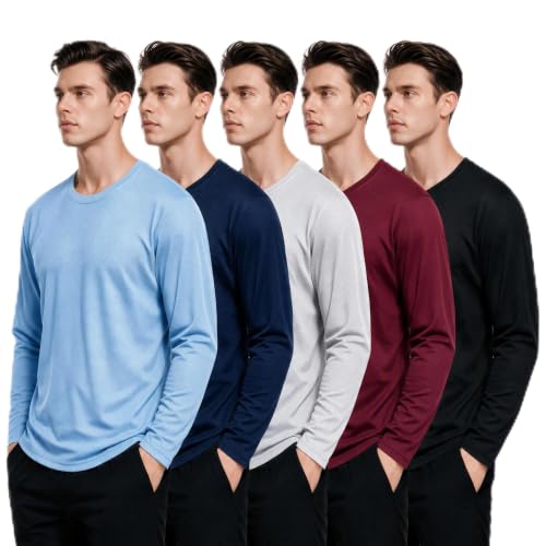 Kinglaman 5 Pack Men's Dry Fit Long Sleeve Sun Protection Workout Shirts