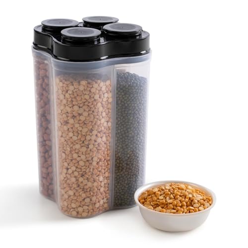 Sorescent Air Tight Kitchen Containers Set for Storage Pulses Cereals Grains Dry Fruits Pantry Organization and More, Food Grade, BPA Free, Stackable, Transparent (4 in 1 Kitchen Storage Box - 2500ml)