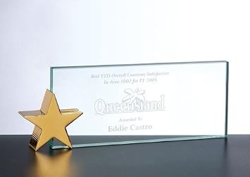 CrystalsBuy Jade Glass Name Plate with Brass Star Holder