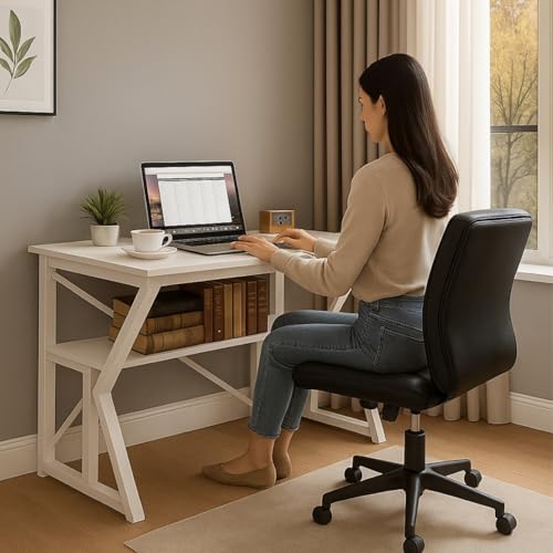 Image of Amazon Brand - Solimo Bonny Desk | DIY Study Table | Laptop Desk for Home & Office | Multipurpose K-Leg Table for Students, Work from Home, Study & Writing, White - DIY.