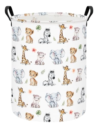 ONOEV Round Collapsible Laundry Hamper with Handles, Jungle Animal Print