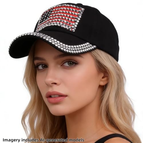 Image of USA Flag Bling Baseball Cap Cowboy Hip-Hop Baseball Cap Adjustable Size
