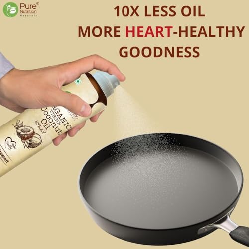 Image of Pure Nutrition Organic Extra Virgin Coconut Oil Spray - 600ml (200ml X 3) | 100% Pure, Edible & Cold Pressed | Ideal for Cooking, Baking & Salad Dressing | Non-GMO, Zero Cholesterol | Easy-to-Use Spray for Skin & Hair Care