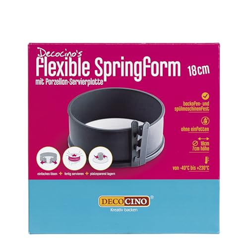DECOCINO Springform Ø 18 cm - mit Porzellanboden - hochwertige Backform mit Antihaftbeschichtung, zum Backen von Kuchen, Torten uvm. - spülmaschinengeeignet