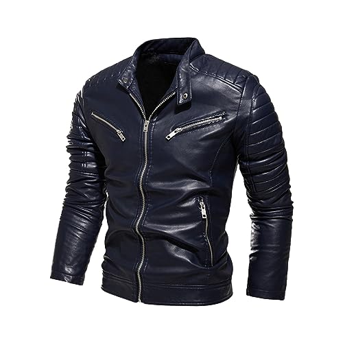 Veste de moto en cuir homme blouson bombardier décontracté col montant