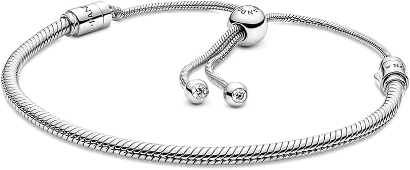 Snake Chain Slider Pandora Moments Bracelet - Charm Bracelet for Women - Gift for Her - Sterling Silver with Clear Cubic Zirconia 19 Cm
