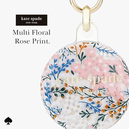 Image of kate spade new york AirTag Holder - Multi Floral Rose /Pacific Green | Stylish and Protective Case for Apple AirTag w /Gold Ring Clip - Attaches Securely to Bags, Luggage, Keys, Purse, Totes & More