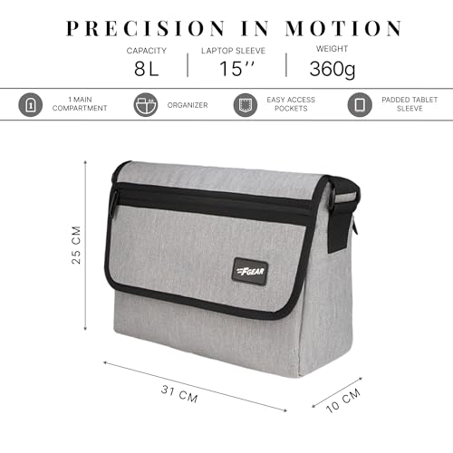 Image of F Gear Kyoto Grey 8L Premium Tablet Sling Bag | Melange Herringbone Fabric | Fits 15 inch Laptop /Tablet | Lightweight, 1 Compartment & 2 Pockets | Ideal for Work, College, Daily Commute & Travel