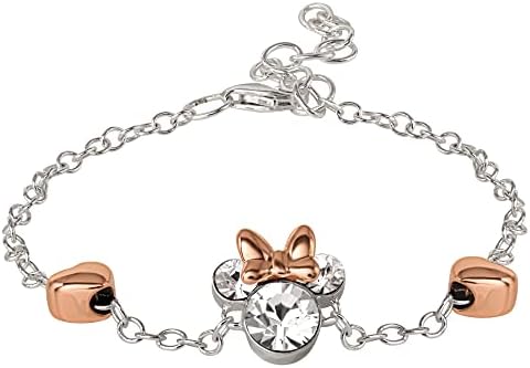 Disney Minnie Mouse Pink Plated Crystal Girls Bracelet, Sterling Silver, 5.5" + 1" Extender, Officially Licensed