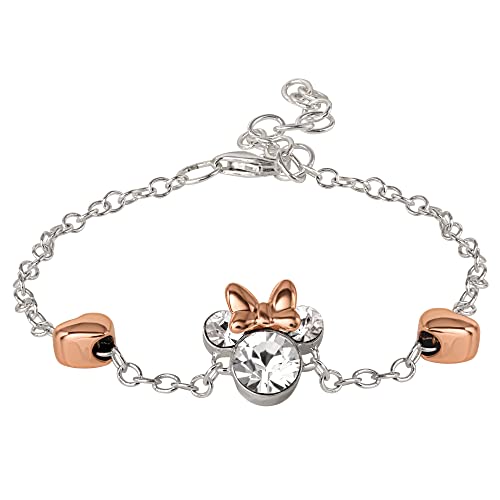 Disney Minnie Mouse Pink Plated Crystal Girls Bracelet, Sterling Silver, 5.5" + 1" Extender, Officially Licensed #TOP3