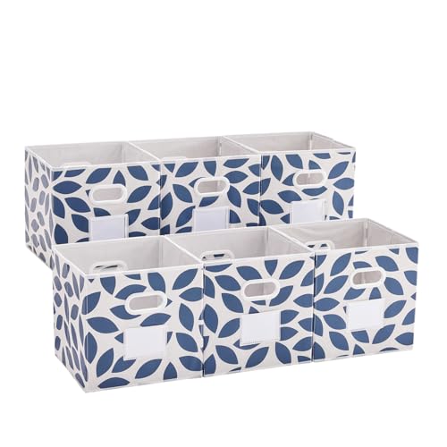 MAX Houser 6 Pack Foldable Fabric Storage Bins with Handles - Ideal for Closet Organization, Bedroom and Nursery（Blue, 12'x12'x12'）