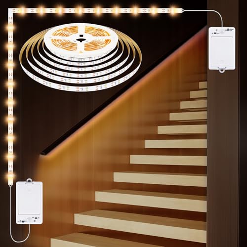 StarryEver Bande LED 5 m, 150 LED blanc chaud, Dual Control, éclairage d'escalier, rechargeable, détecteur de mouvement